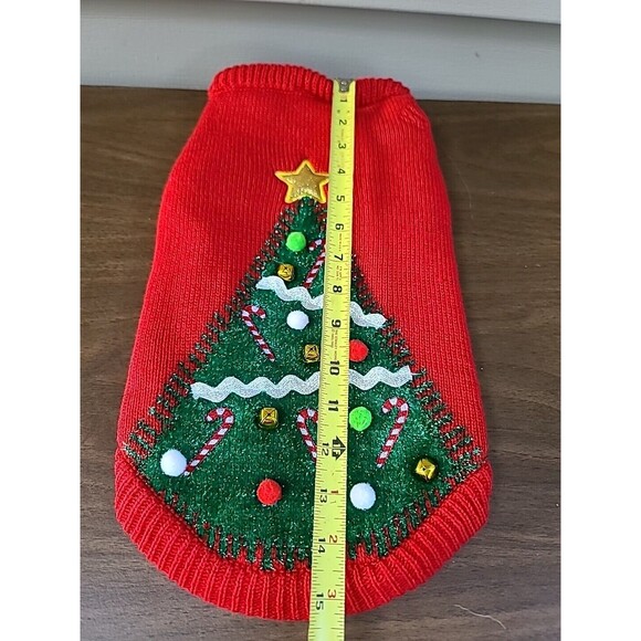 Dog Christmas Sweater Tree Red Green Medium Bells Winter - Picture 7 of 8